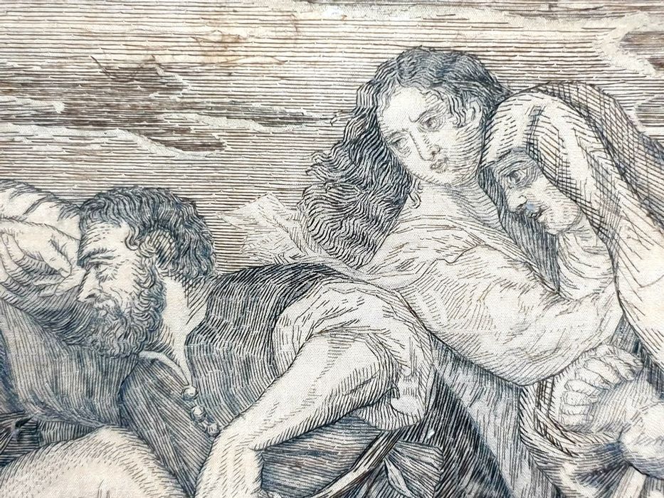Maravilhosa antiga imagem bordada de cabelo "A sepultura de Cristo"
