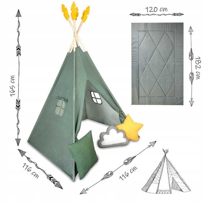 NAMIOT TIPI Wigwam Dla Dzieci Mata Domek Teepee + Poduszki Prezent