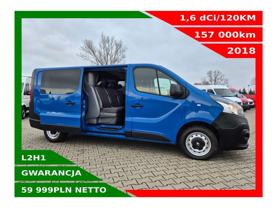Renault Trafic Long *59999zł NETTO*Brygadówka 6 osób 1,6dCi/120KM  Duża Navi, Tempomat, Klima, 5x Airbag, Kamera, Czujniki, Hak 2000kg