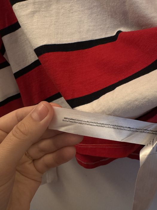 Terranova Polo Longsleeve w Paski Bawełna L 40 Czerwona Biała Crop Polo Stan Idealny