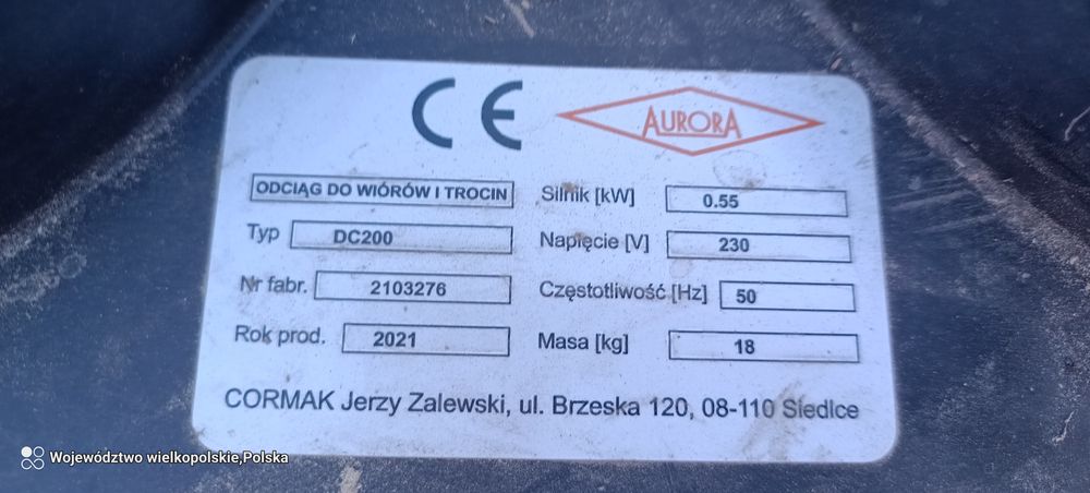 Odciąg do wiórów I trocin