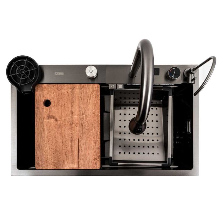 Мийка кухонна з водоспадом, дозатором,