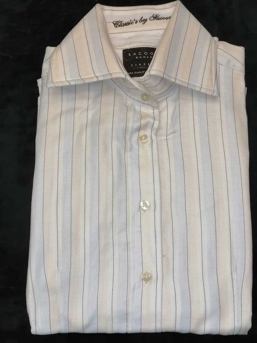 Camisa clássica riscas branco azul e bege Tam. 38 Sacoor - exc. estado