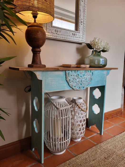 aparador, consola, mesa, azul, talha, decoração, rustico