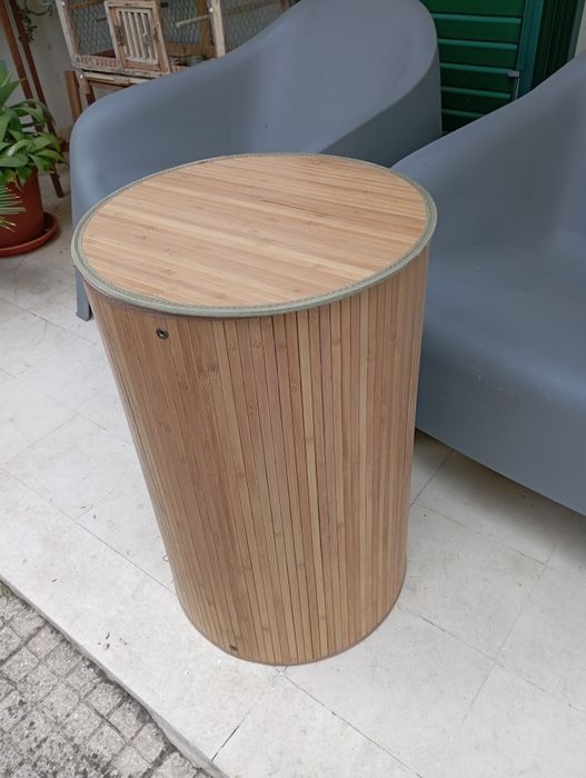 Cesto de roupa bambu cilíndrico
