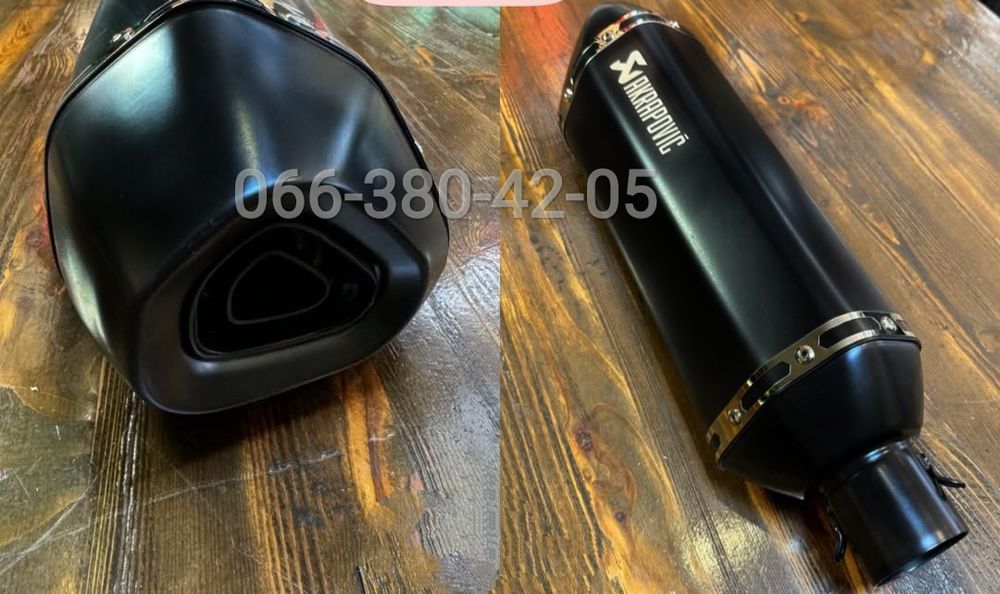 Мото глушитель Прямоток akrapovic чорний 37 см наклейка акраповіч акра