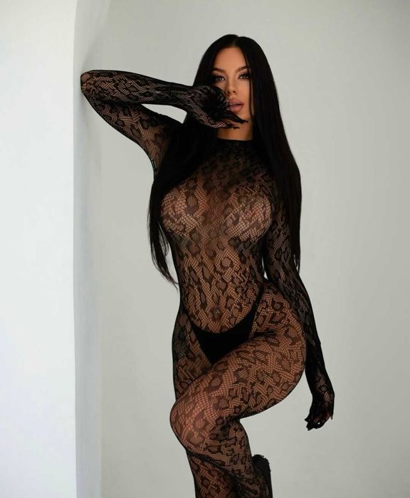 Ажурний комбінезон сітка з леопардовим принтом XS/S/M/L/XL