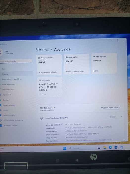 HP EliteBook 8540w core i7 RAM 6gb