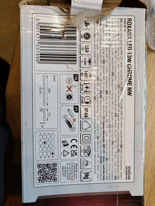 Lampa kinkiet nad szafkę lustro chrom 60cm