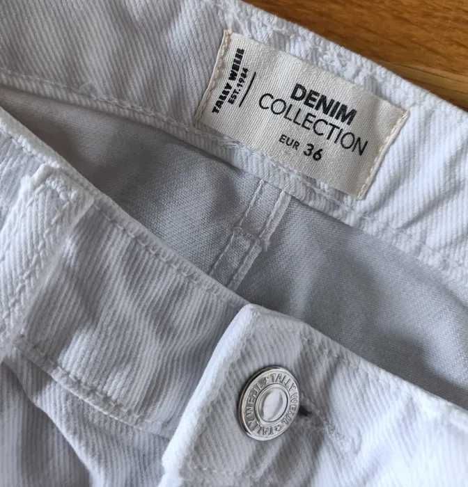 Białe szorty jeansowe z przetarciami | Wysoki stan| Tally weijl S (36)