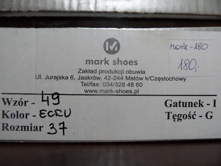 Buty ślubne, na ślub, skórzane - Mark Shoes roz 37 ecru stabilny obcas