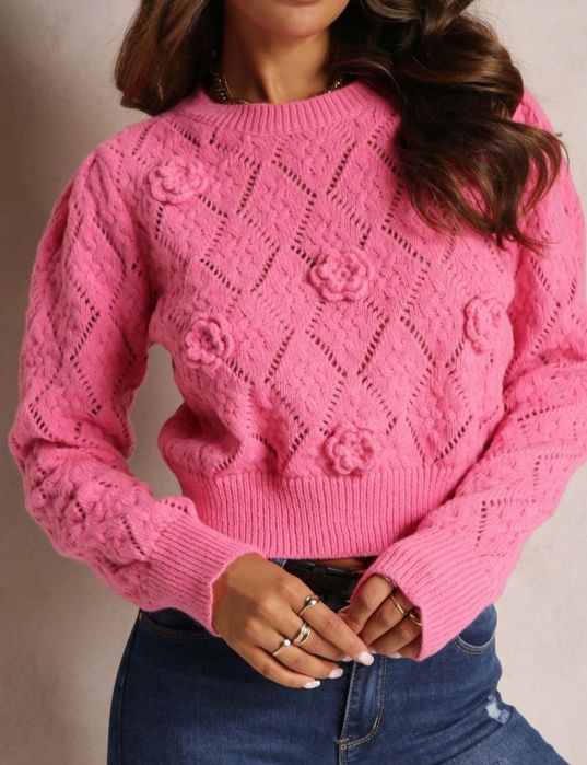 Cudowny sweterek jakości premium roz kwiaty na wiosnę S/M/L