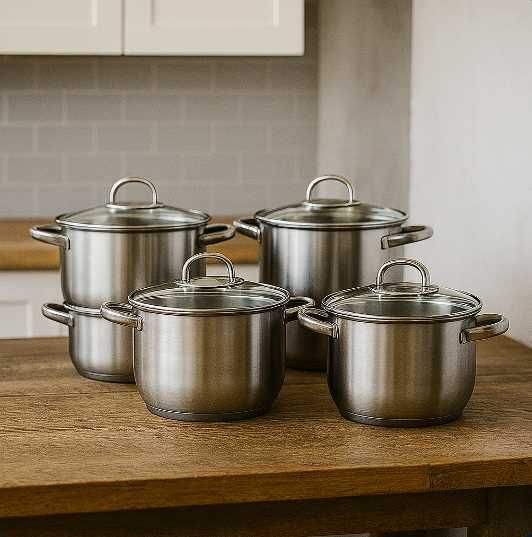 NOWE Garnki Nierdzewne Zestaw 12el Indukcja Gaz Pokrywki FAKTURA