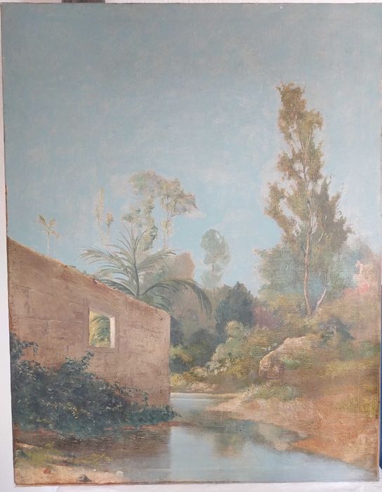 quadro a óleo com paisagem, 120 x 93 cm