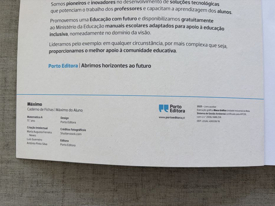 Caderno de Fichas Máximo - Matemática A | 11.º ano (Porto Editora)
