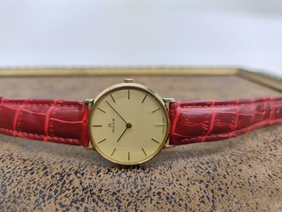 Piękny Zegarek Milus Swiss Mechaniczny Rzadki Złocony !! Nowy Pasek