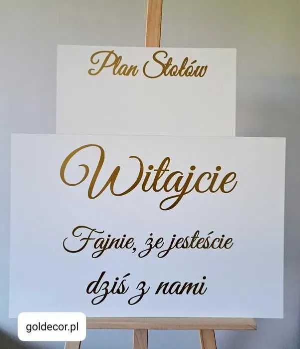 Tablica powitalna Witajcie Plan Stołów złoty napis wesele ślub