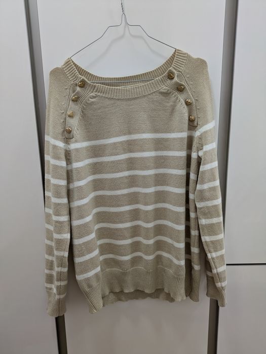 Camisola Primavera Riscas Bege e Branca, Tamanho L