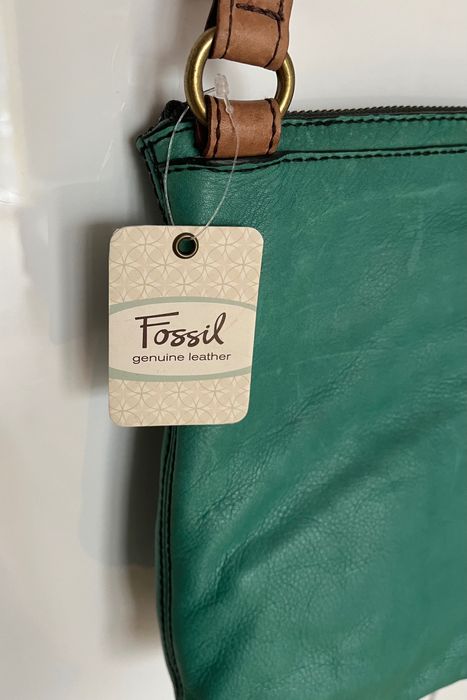 Nowa skórzana torebka damska Fossil w kolorze zielono-turkusowym.