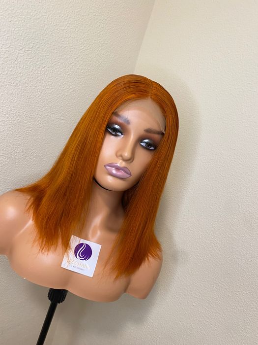 Peruca 100% cabelo humano bob ruivo com fecho 4x4.