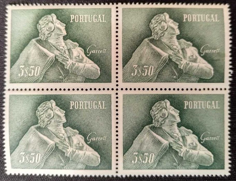 Quadra de selos novos de 3$50 - Almeida Garrett - 1957