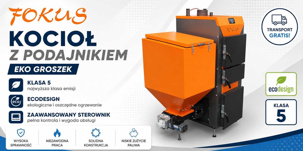 Kocioł piec do ogrzewania na węgiel - Fokus Max-Uni 20kW (15, 20, 30, 50kW) 5 klasa Ecodesign TRANSPORT GRATIS