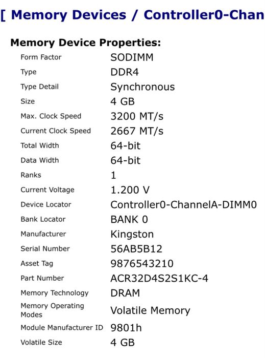 Оперативна пам’ять для ноутбука  KINGSTON DDR4 3200 4 GB