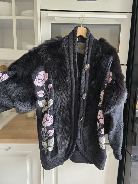 Kardigan wełniany handmade dziergany gruby i ciepły