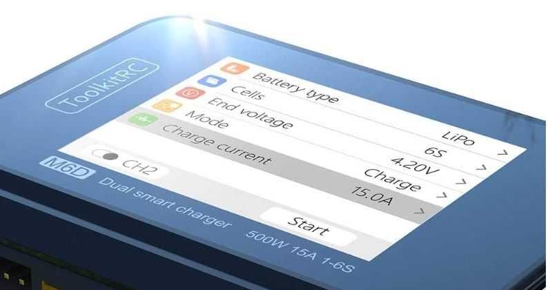 ToolkitRC Lipo carregador M6D 500W 15A DC canal duplo mini carregador.