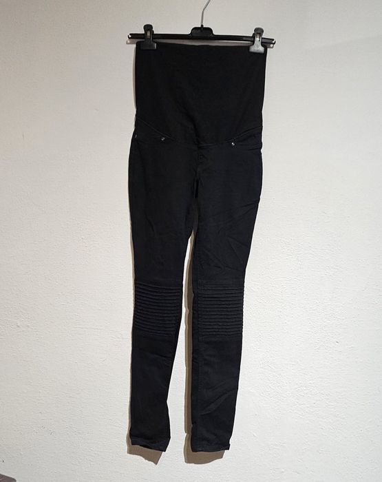 Spodnie ciążowe S H&M bawełniane czarne elastyczne z pasem damskie dlu