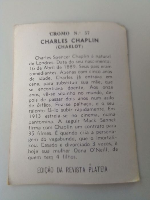 Cromo charly Chaplin só 4€