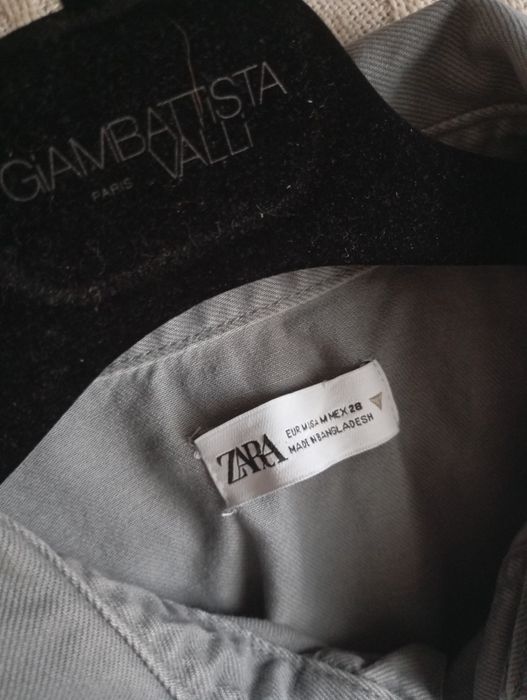 ZARA M szary luźny kombinezon dżinsowy sprany  denim cargo