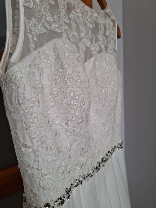 Suknia ślubna, ecru, koronka, 38