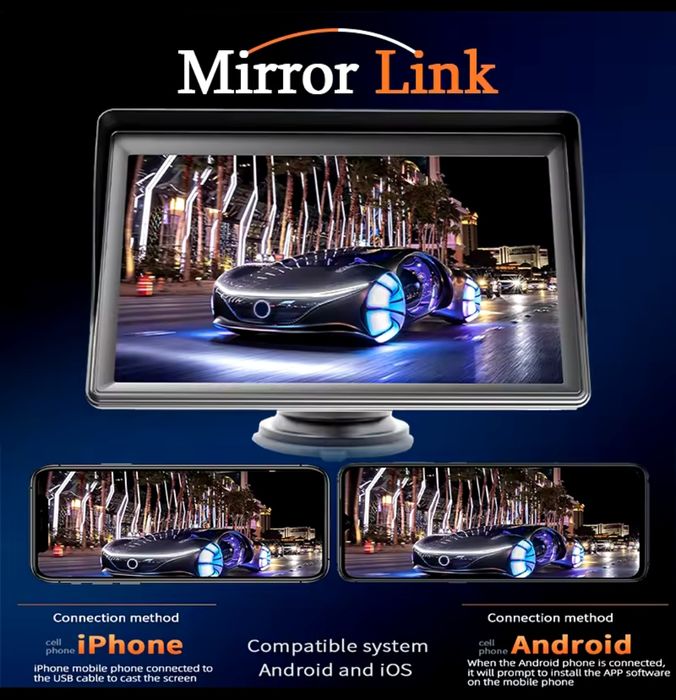 Універсальна 7" мультимедійна система з CarPlay та Android Auto | Нови