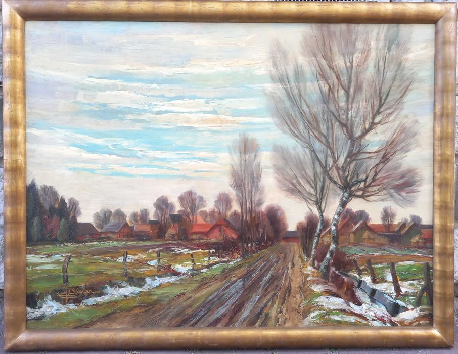 Pejzaż, olej/płyta, Erwin Elster  ur. 1887 zm. 1977 polskie malarstwo