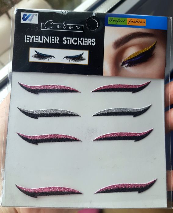 Naklejki Brokatowe Oczy Eyeliner Cienie Stockers Srebrne Różowe