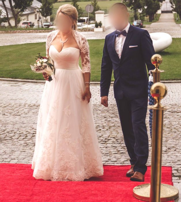 Suknia ślubna M/L 166cm+8cm Gorset Kość Słoniowa