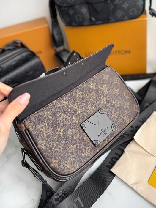 Сумка чоловіча жіноча Louis Vuitton S Lock messenger чорна коричнева