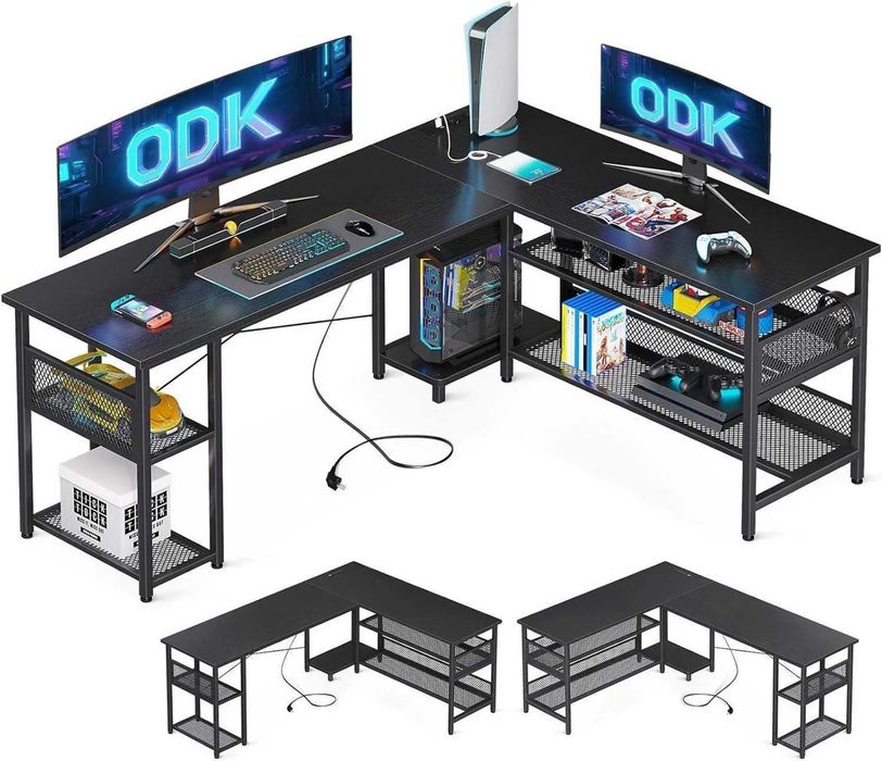 Nowe czarne narożne biurko / stół / blat / ODK / USB / 168x120cm!W298!