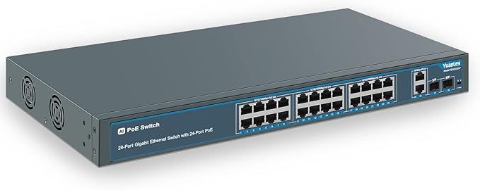 YuanLey 28-portowy Gigabitowy Przełącznik PoE z 24-portowym PoE +400W