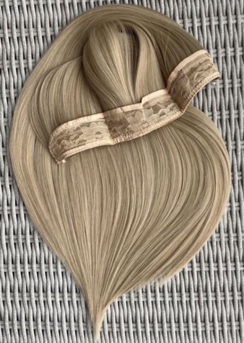 Premium Ultra włosy doczpeiane, popielaty blond,  włosy na żyłce 100.