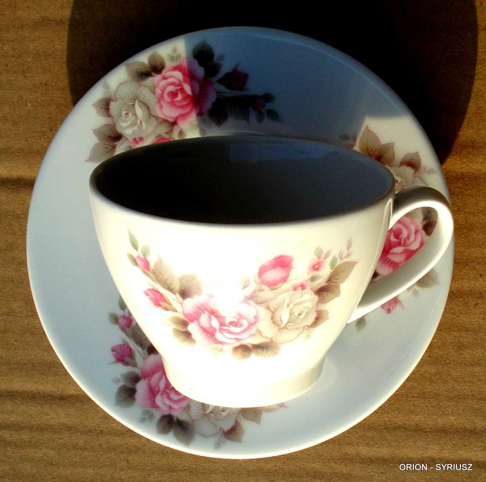 Filiżanka Ćmielów + Spodek - AS 1804 - Dekoracyjna - Róże