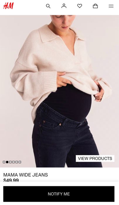 H&M mama wide leg джинси для вагітних