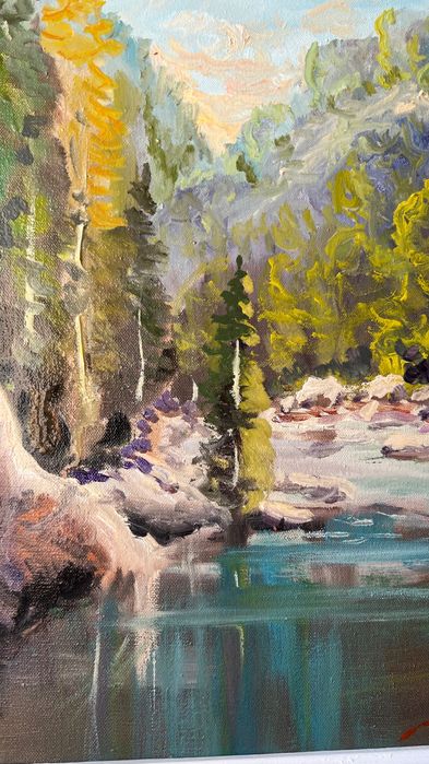 Картина маслом холст андрусяк "хвилина спокою" пейзаж гори україна