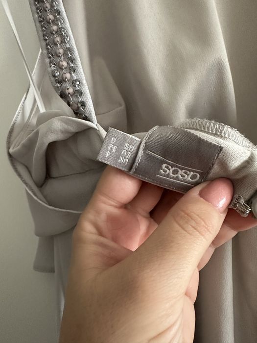 Szara dluga sukienka Asos xS gole plecy
