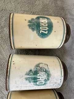 Conjunto de 5 latas antigas de mercearia