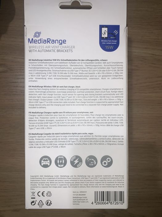 Автотримач телефона з безпровідною зарядкою QI