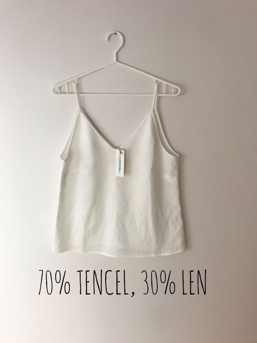 Śmietankowa lejąca bluzka, elegancki lniany top z tencelu Yanowska