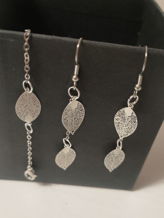 Kolczyki i bransoletka liście handmade