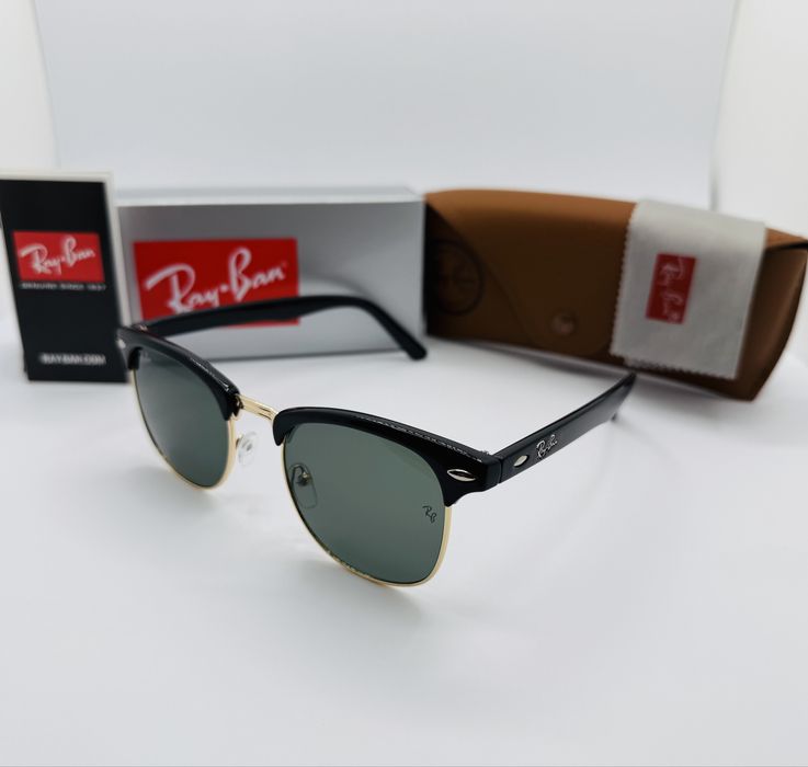 Солнцезащитные очки Ray Ban Clubmaster 3016 Gold-Black 51мм стекло